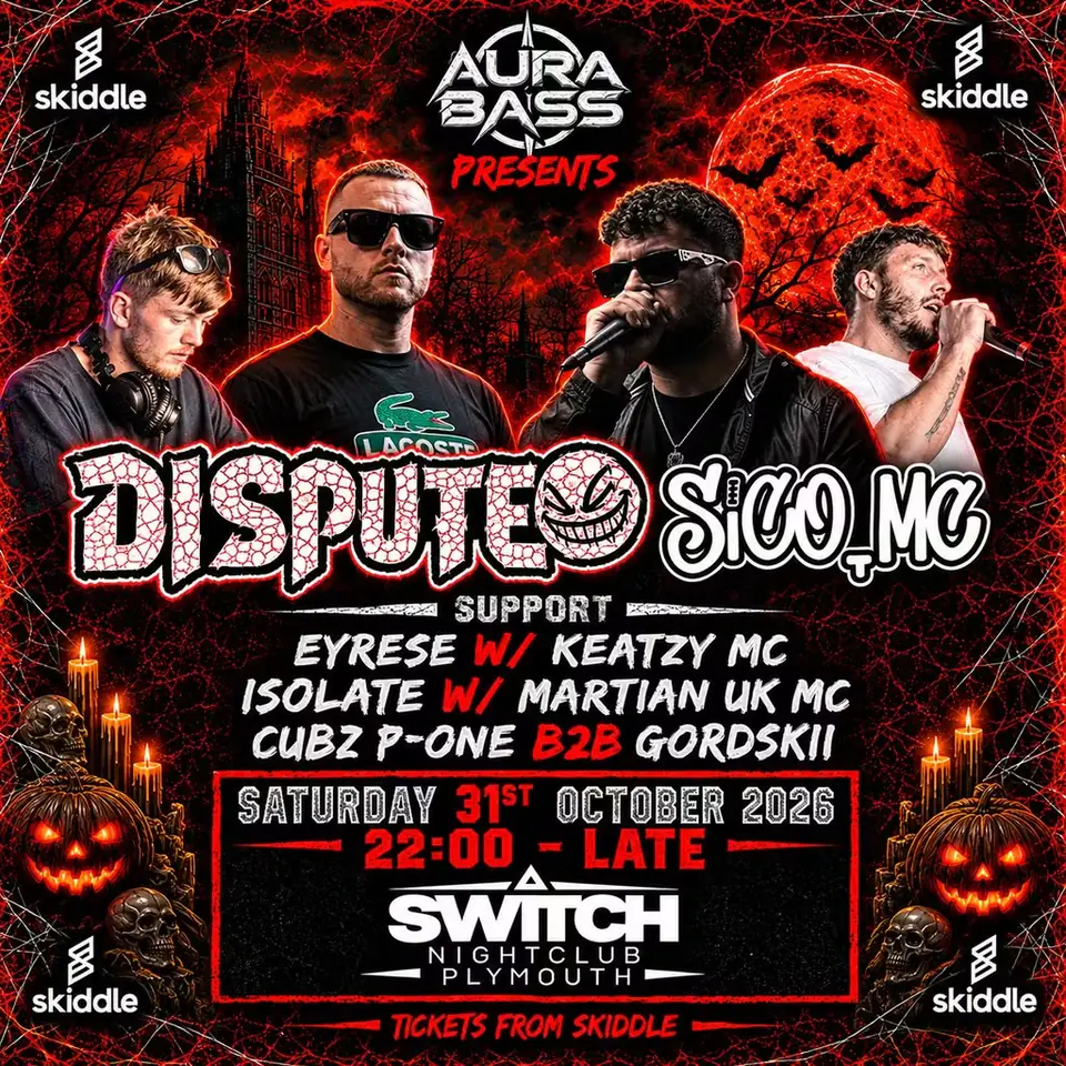 Poster: Aura bass presents: Halloween launch party W/ Dispute & Sico Mc