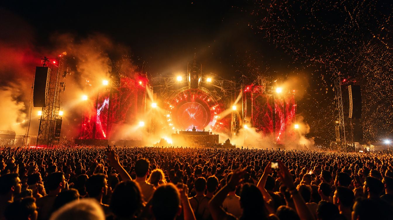 AI illustration of a festival main stage at night